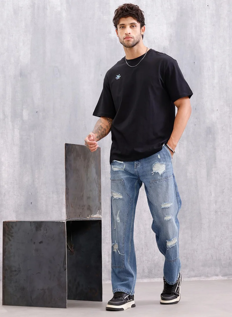 Wrogn Graphic Printed Oversized Fit T-shirt | Black